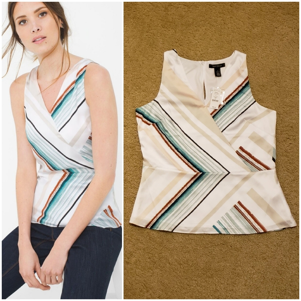 WHBM Angled Stripe Shell Tank - White, Cream, Teal